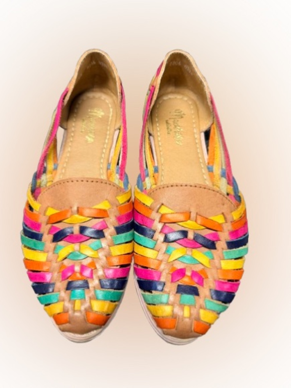 Macarena Shoes Multicolor Woven Leather Huarache Flats Approx US 8
